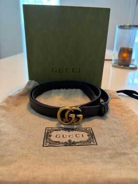Gucci Black Leather Belt with Gold Double G Buckle